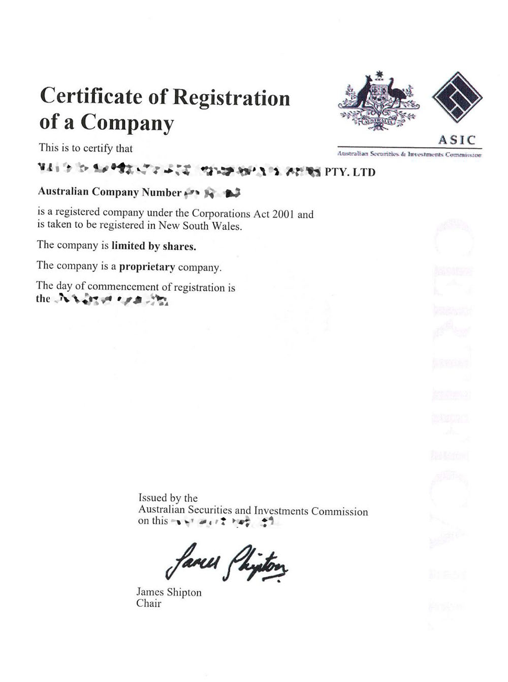 澳大利亚公司注册证书